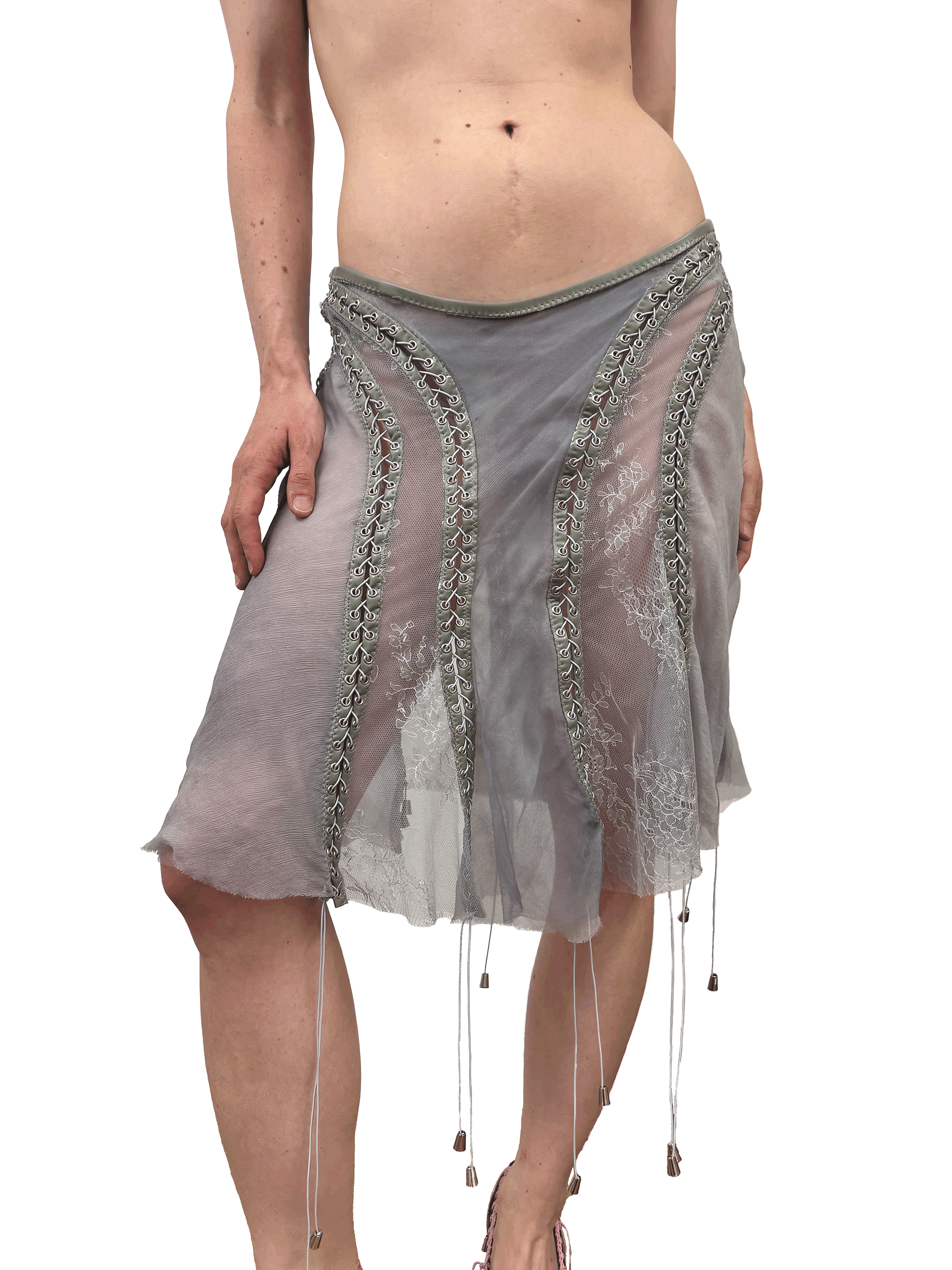paseillo skirt in gray chiffon and chantilly lace